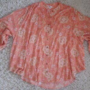 Billabong Women’s Boho Floral Blouse Large 100% Viscose Sheer Button Front